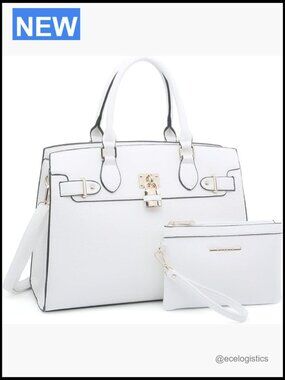 Women's Satchel Tote Set with Matching Clutch & Adjustable Strap